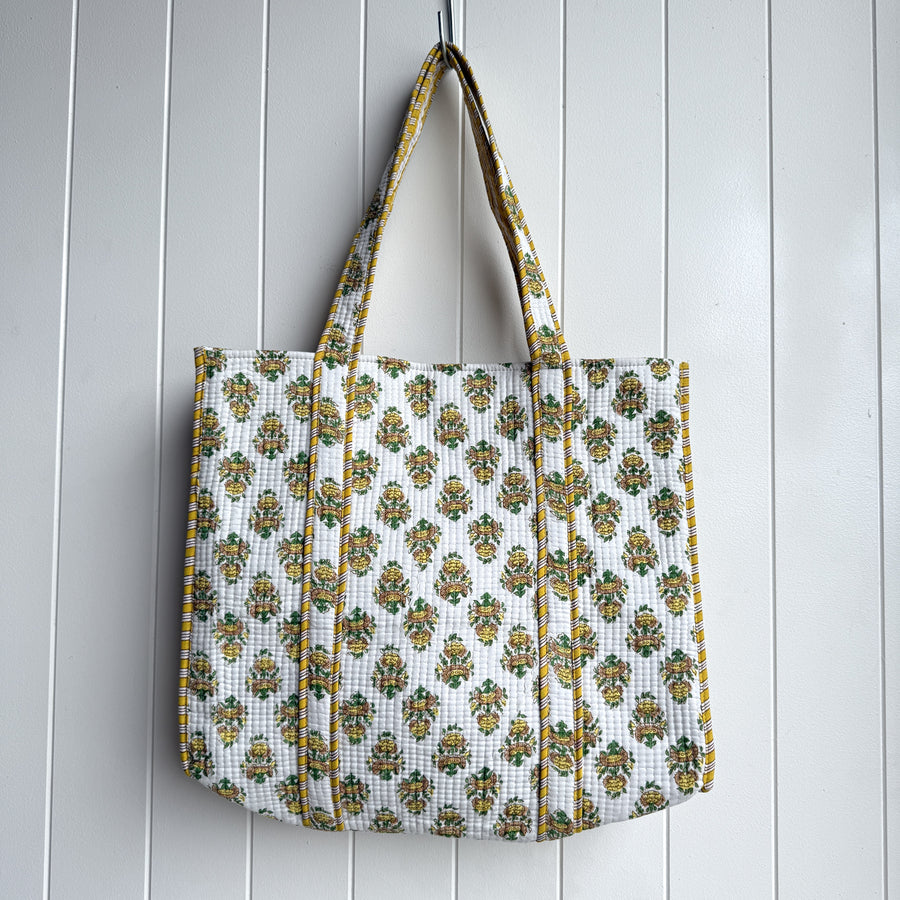 Indian Quilted Tote Bag - Yellow Flower