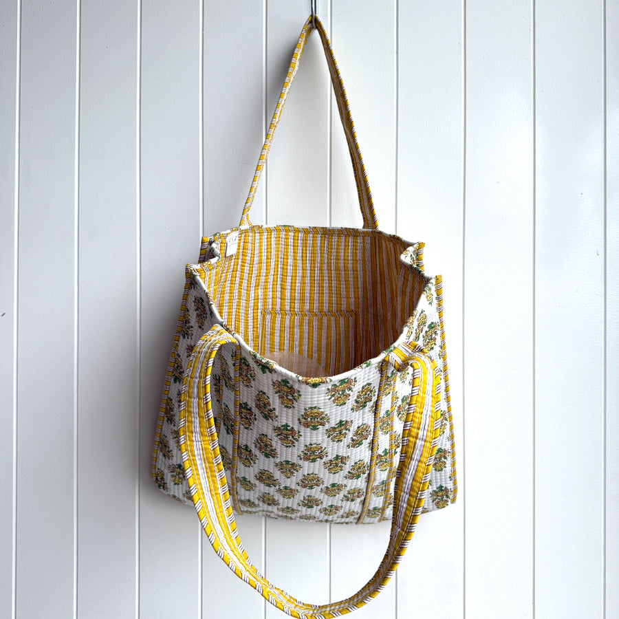 Indian Quilted Tote Bag - Yellow Flower