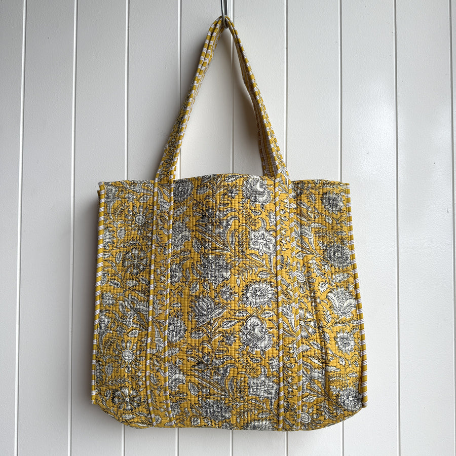 Indian Quilted Tote Bag - Yellow Floral