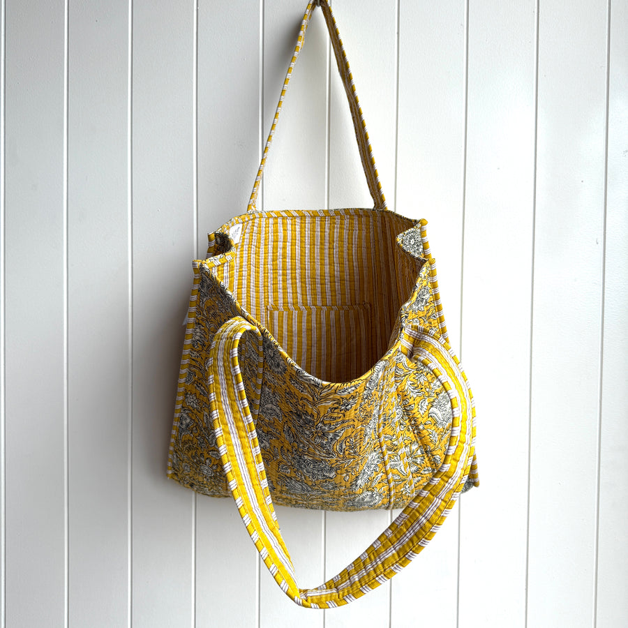 Indian Quilted Tote Bag - Yellow Floral