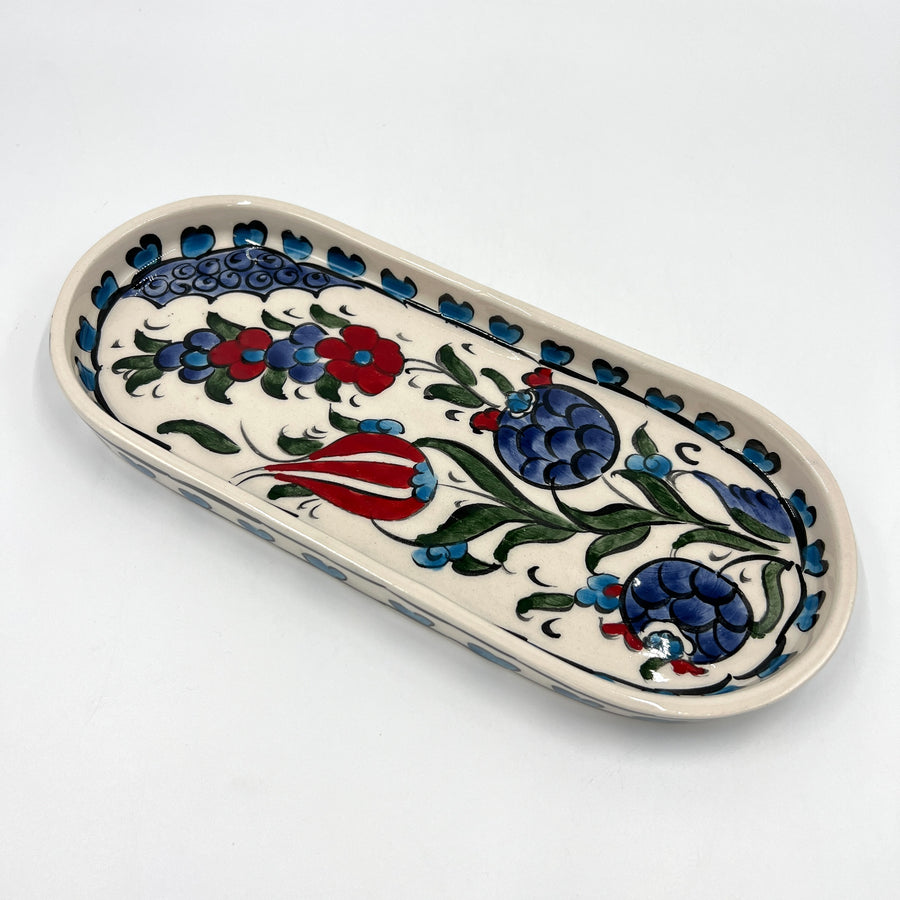 Turkish Ceramic Oval Tray - Iznik, Blue Chrysanthemum