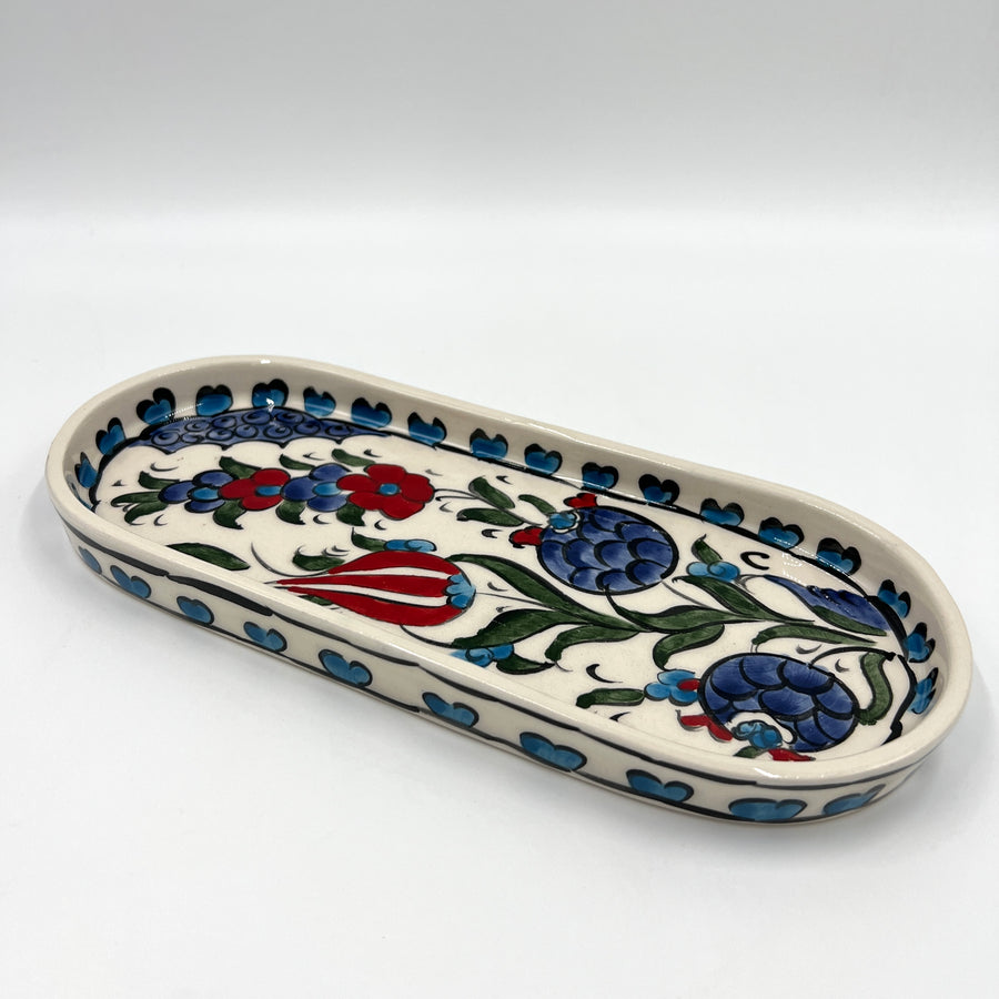 Turkish Ceramic Oval Tray - Iznik, Blue Chrysanthemum