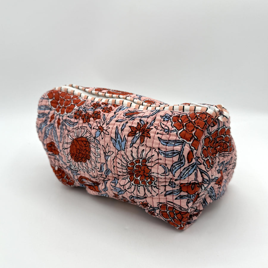 Indian Quilted Cosmetic Bag - Medium, Light Pink