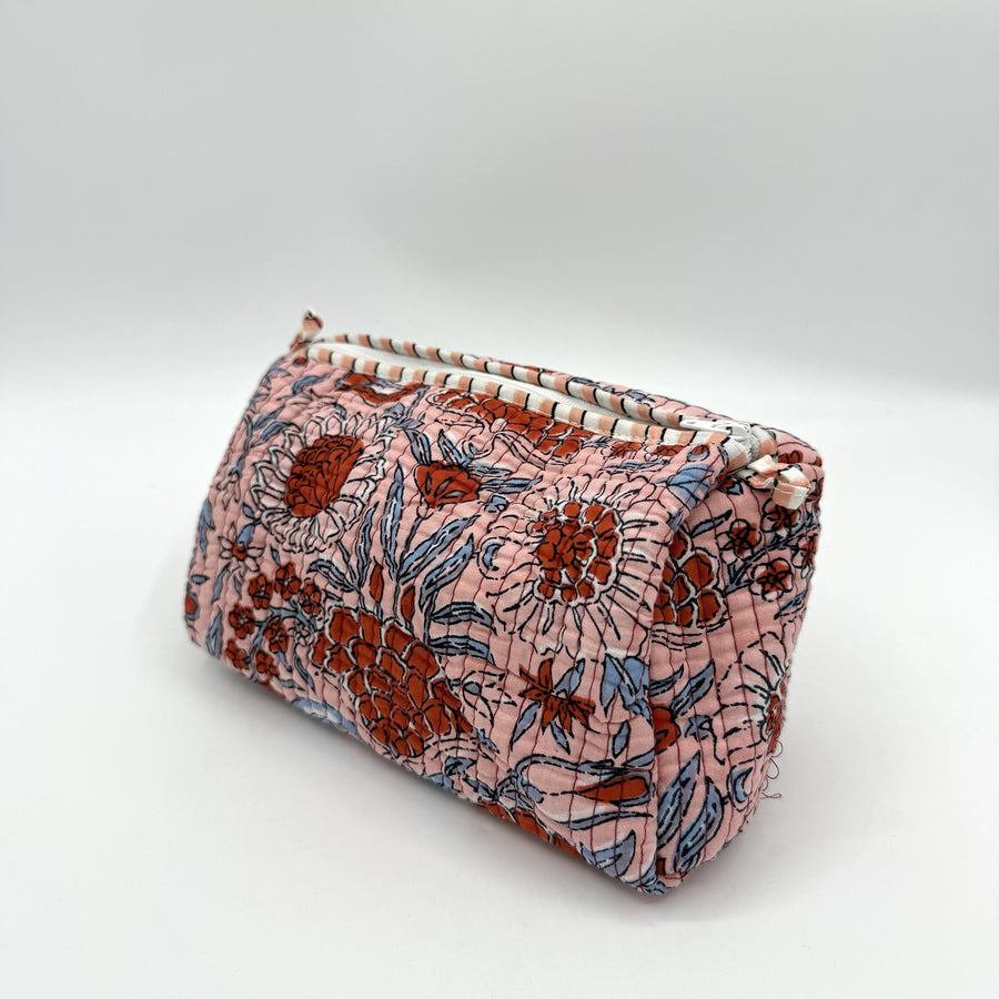 Indian Quilted Cosmetic Bag - Small, Light Pink