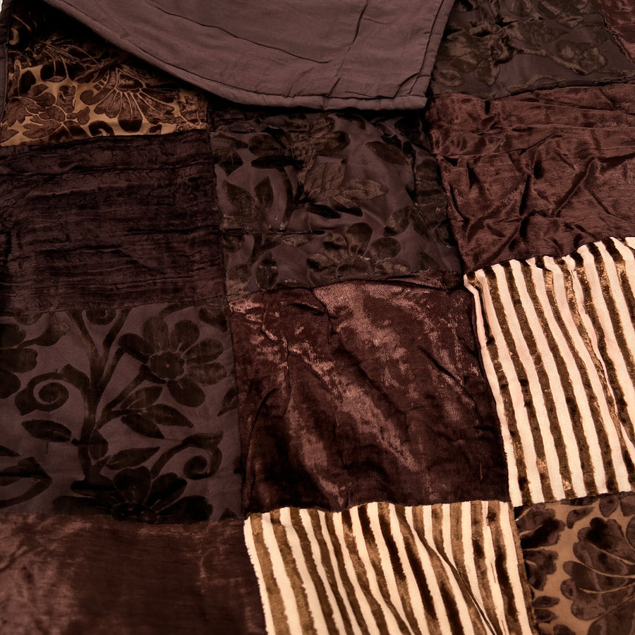 Indian Patchwork Velvet Quilt - Super King, Brown