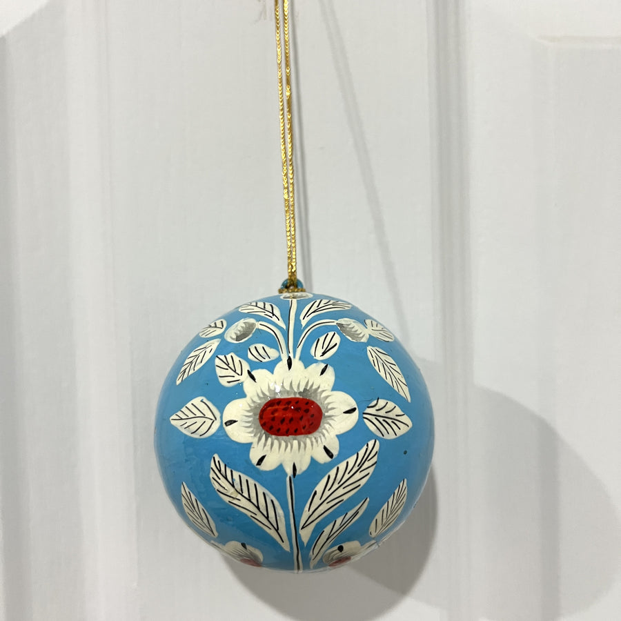 Kashmiri Papier-Mache Bauble - Light Blue Floral