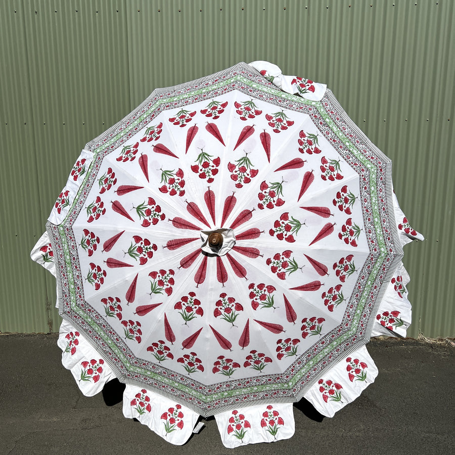 Hand Block Printed Parasol Umbrella - Pink Carnation