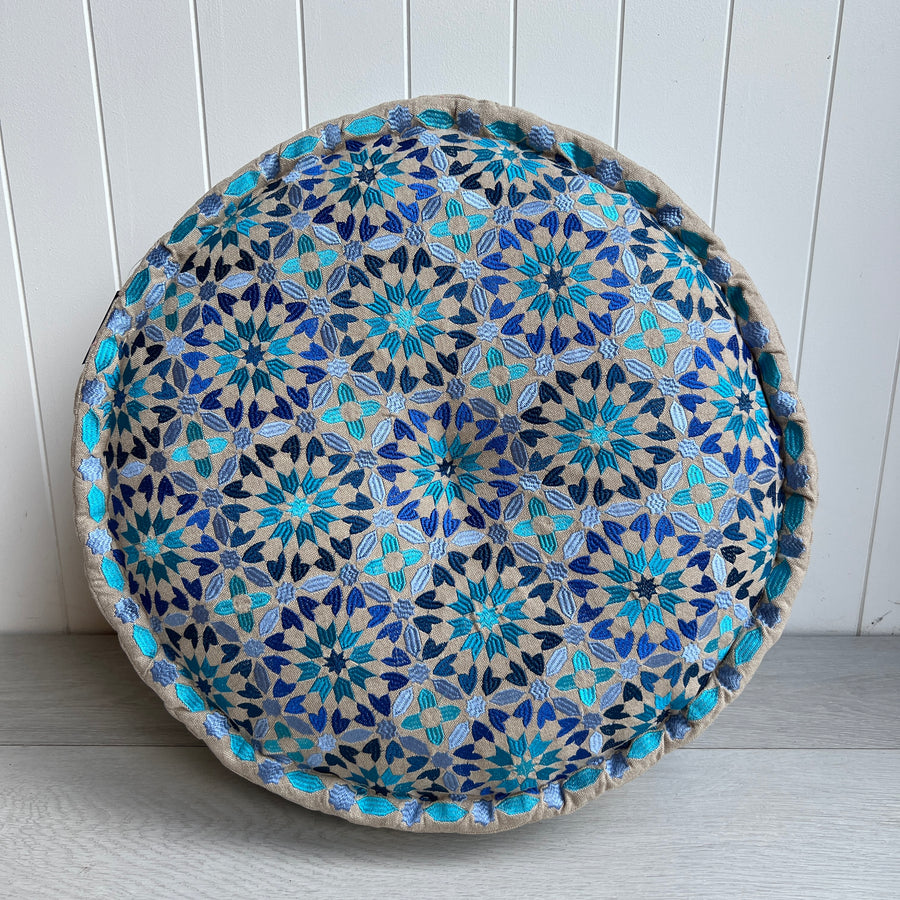 Embroidered Ottoman - Blue Stars