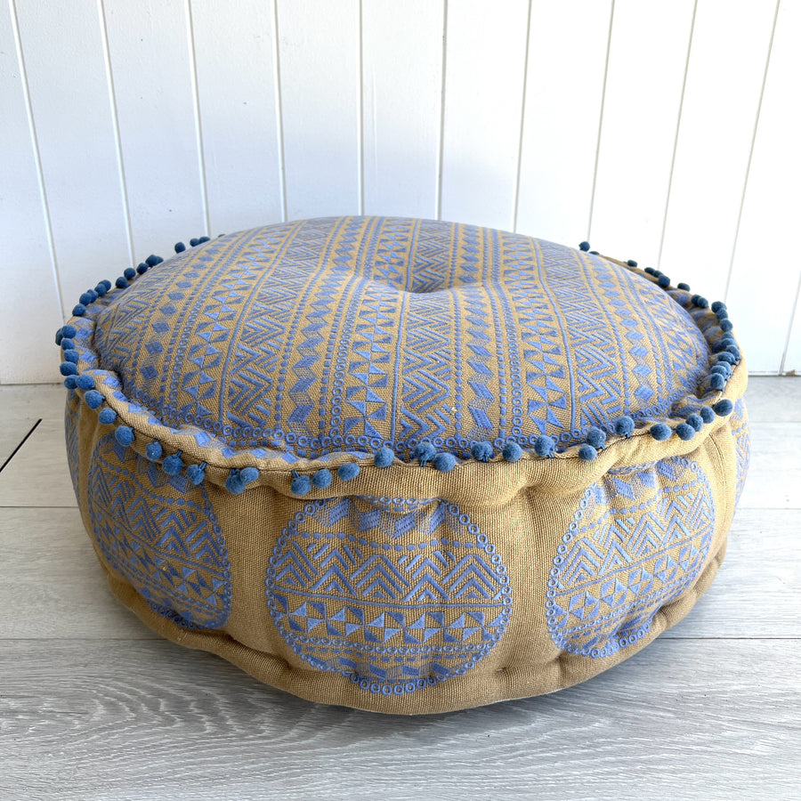 Embroidered Ottoman - Cornflower