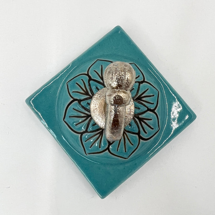 Ceramic Hook - Teal Blue Flower