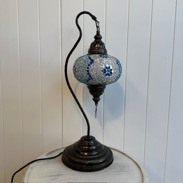 Turkish Table Lamp - Large, Turquoise & White