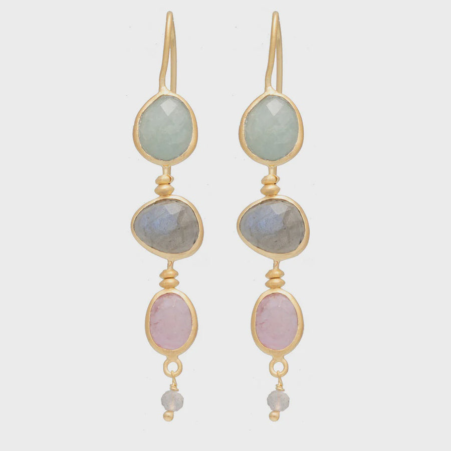 Yves Earrings - Aquamarine, Labradorite, Pink Tourmaline