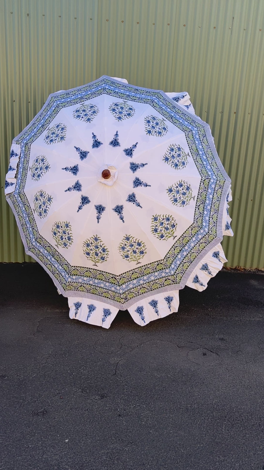 Hand Block Printed Parasol Umbrella - Bluebell