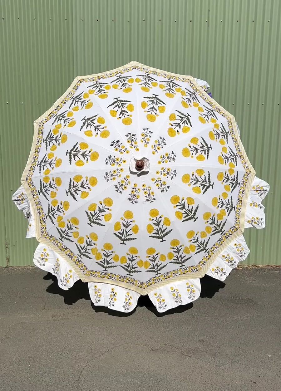 Hand Block Printed Parasol Umbrella - Yellow Marigold