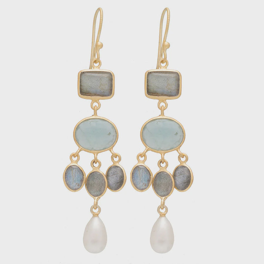 Purani Earrings - Labradorite, Apatite & Pearl