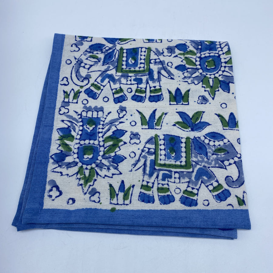 Napkin Small - Blue and Green Elephant