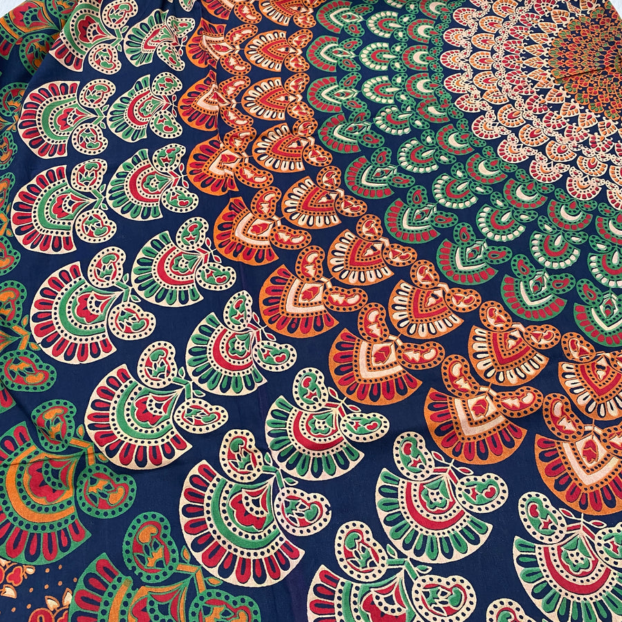 Indian Barmeri Tablecloth - Red & Green Fan