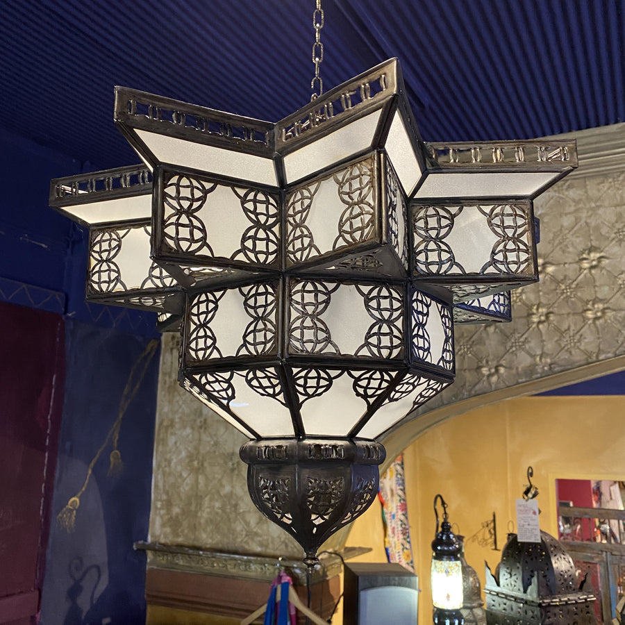 Moroccan Hanging Lantern - Frosted Star, Medium