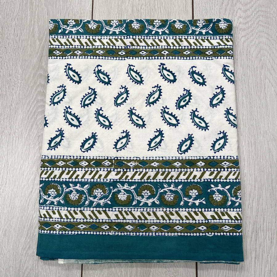 Block Printed Tablecloth - Teal and Blue Flower