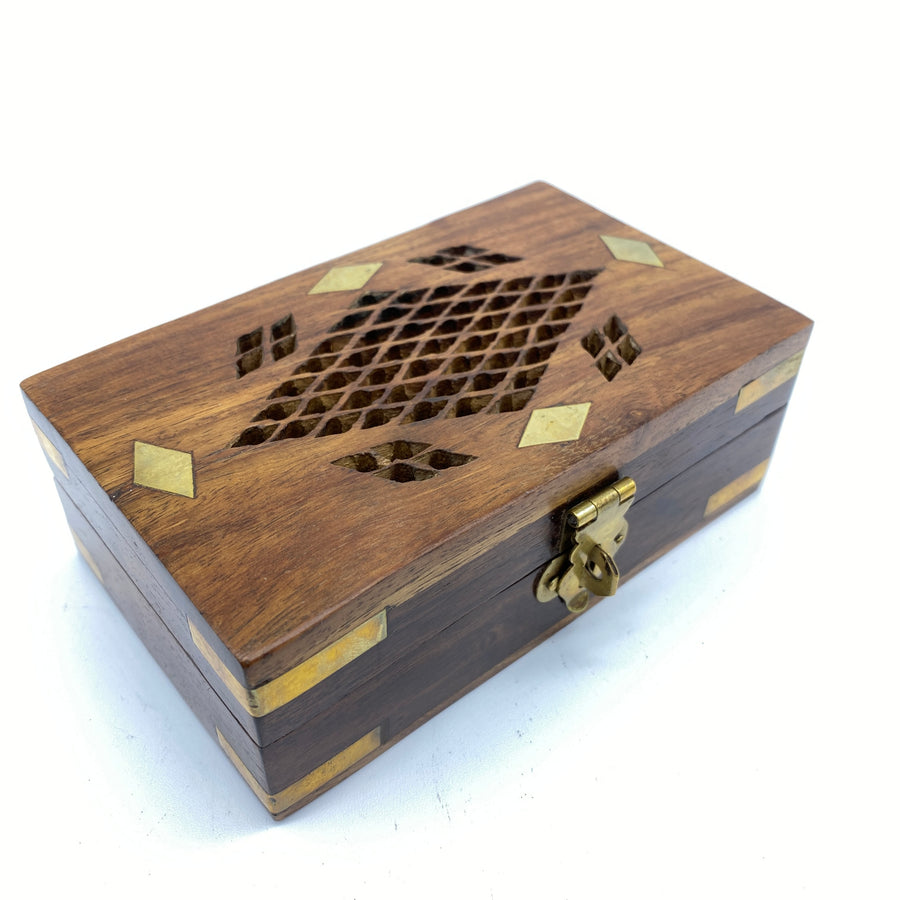 Wooden Hinged Box - Metal Inlay and Cut Out