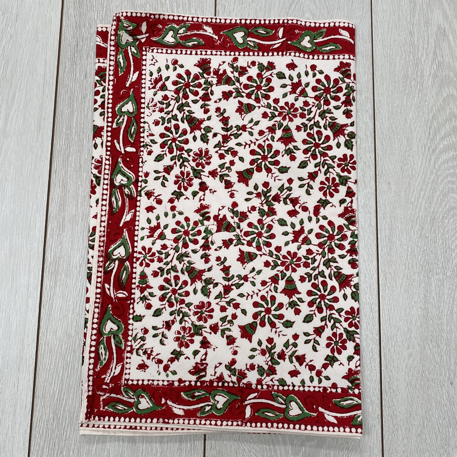 Block Printed Table Runner - Green and Red