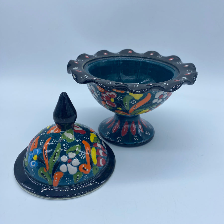 Ceramic Sugar Bowl - Small, Dark Green