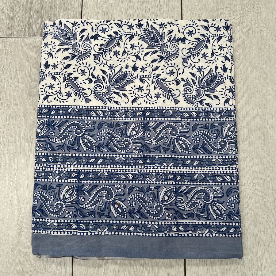 Block Printed Tablecloth - Grey Petal