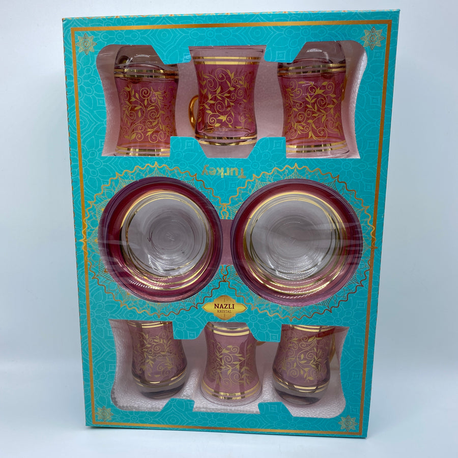 Turkish Tea Glasses - Pink and Gold