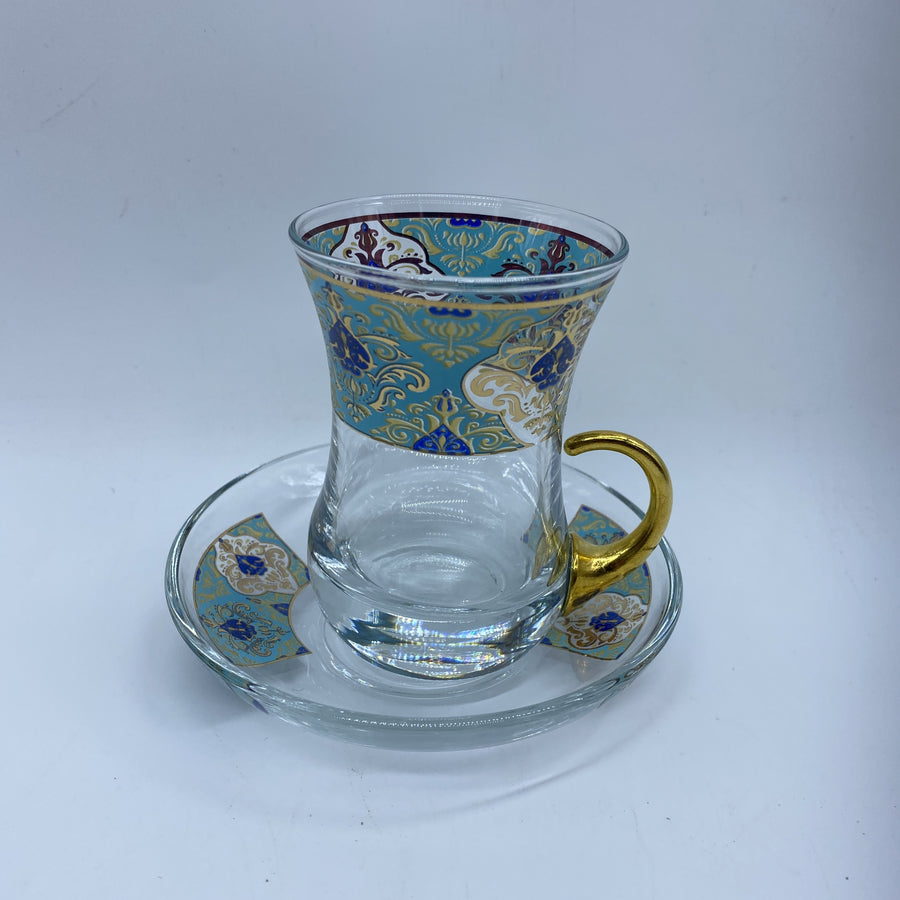 Turkish Tea Glasses - Light Blue and Gold