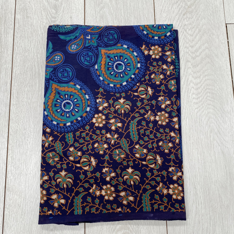 Indian Barmeri Tablecloth - Blue Fan Mandala