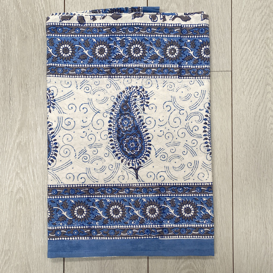 Block Printed Tablecloth - Blue Paisley