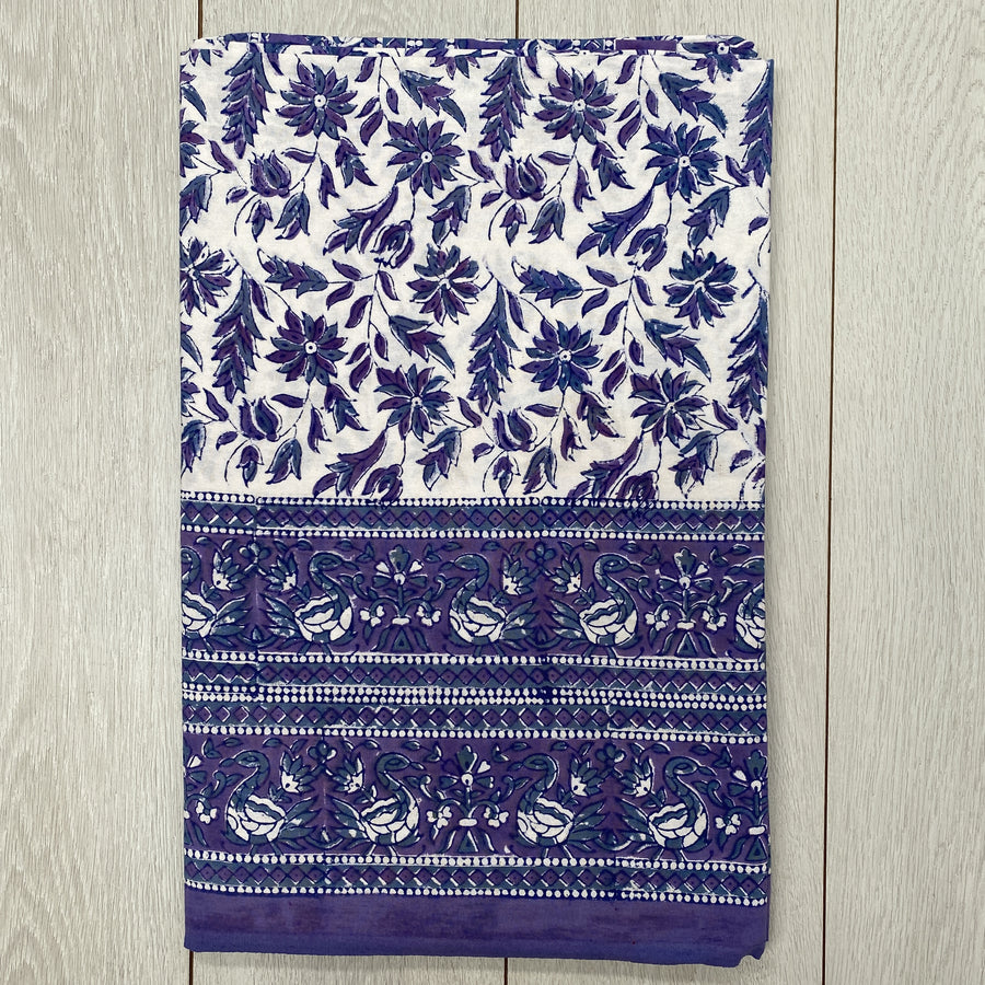 Block Printed Tablecloth - Purple Flower