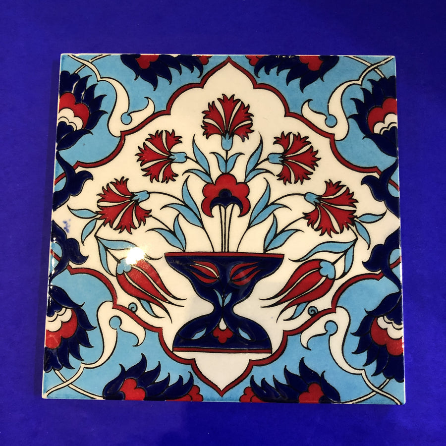 Turkish Handmade Tile - Red Carnation