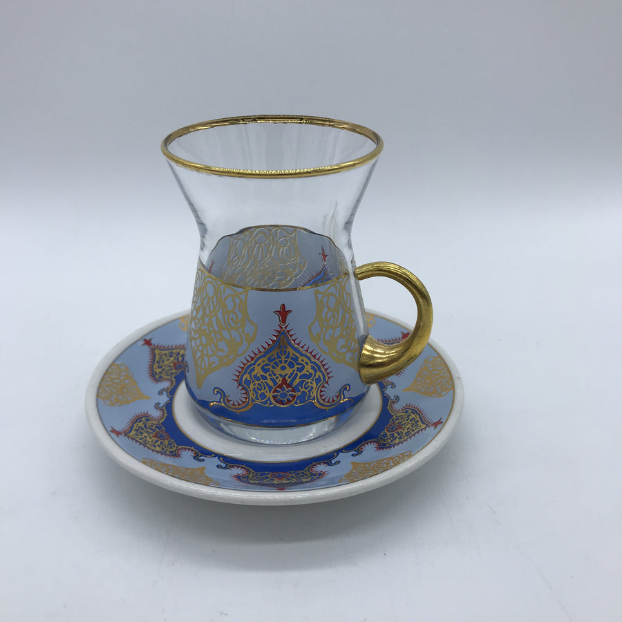 Turkish Tea Cup and Saucer - Blue/Gold