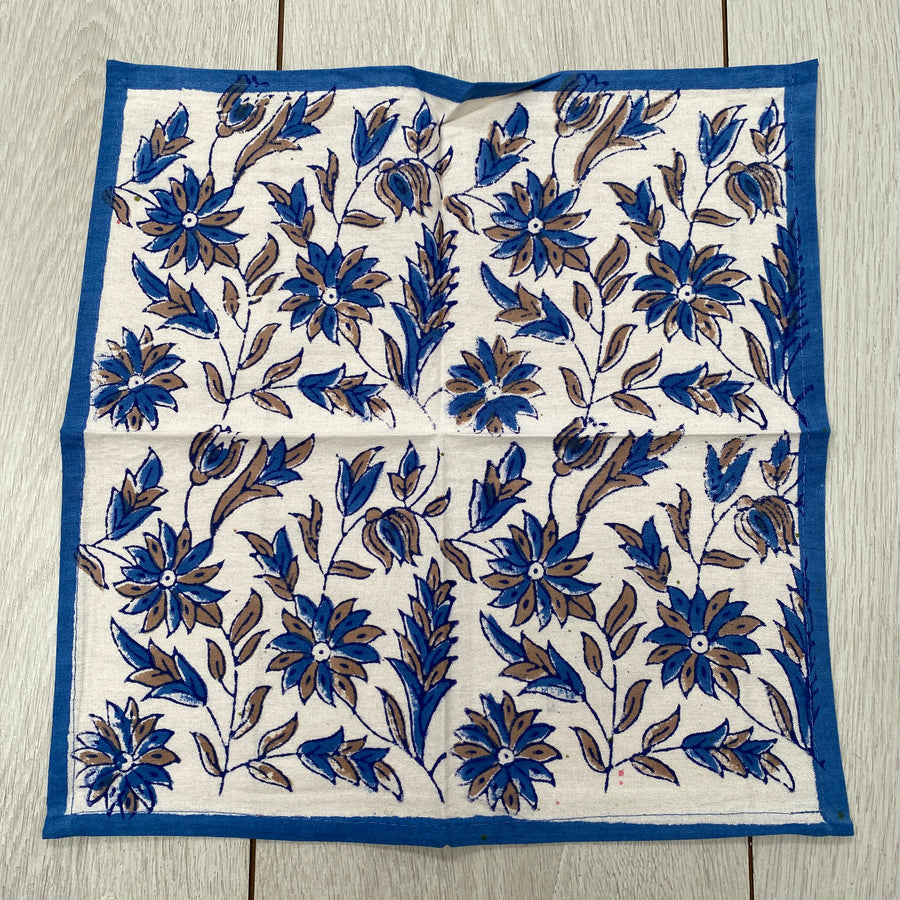 Napkin Small - Blue & Tan Flower