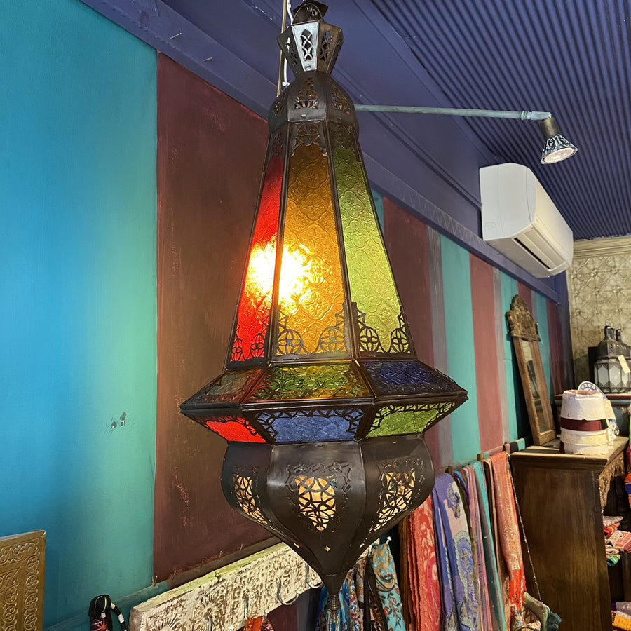 Moroccan Lantern - Red/Blue/Green/Amber Patterned Glass
