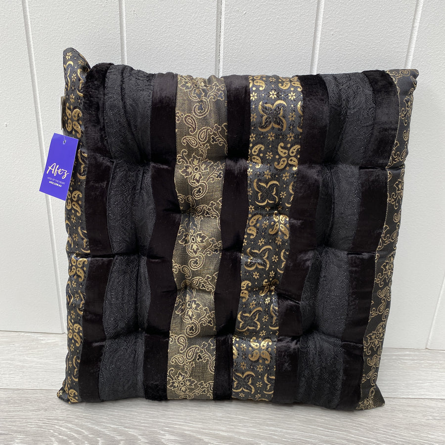 Indian Brocade Cushion - Black and Gold