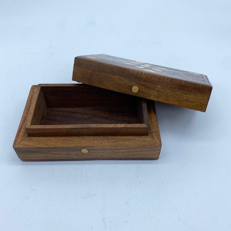 Wooden Box  with Metal Inlay and Removable Lid