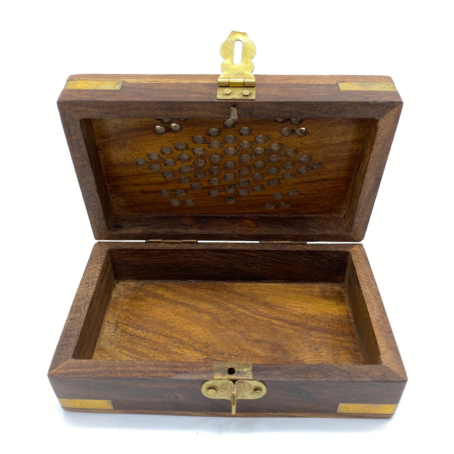 Wooden Hinged Box - Metal Inlay and Cut Out