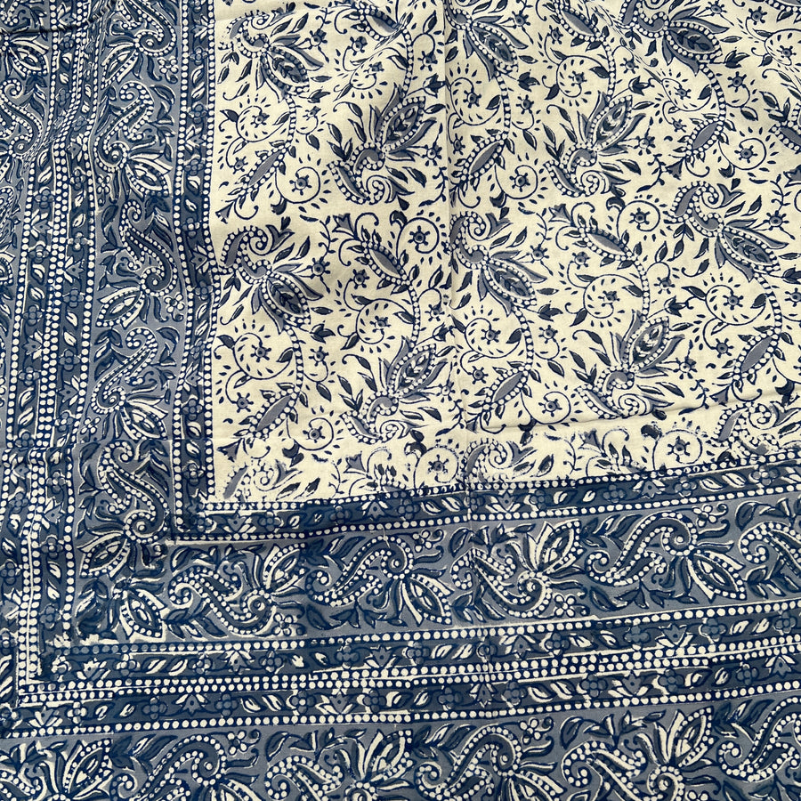 Block Printed Tablecloth - Grey Petal