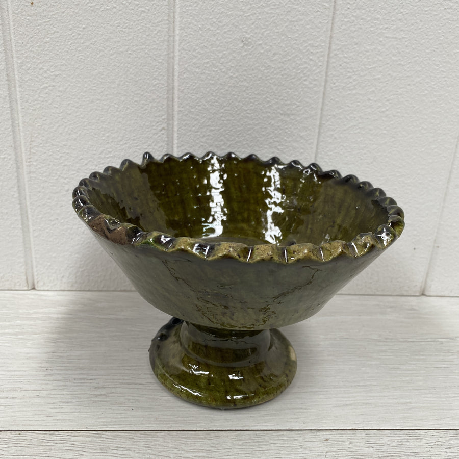 Tamegroute Pedestal Bowl - 15cm, Green 1a