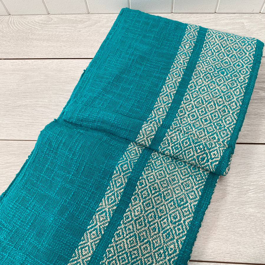Handloomed Throw - Turquoise & White