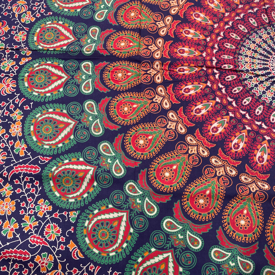 Indian Tablecloth - Barmeri, Fan Mandala Orange