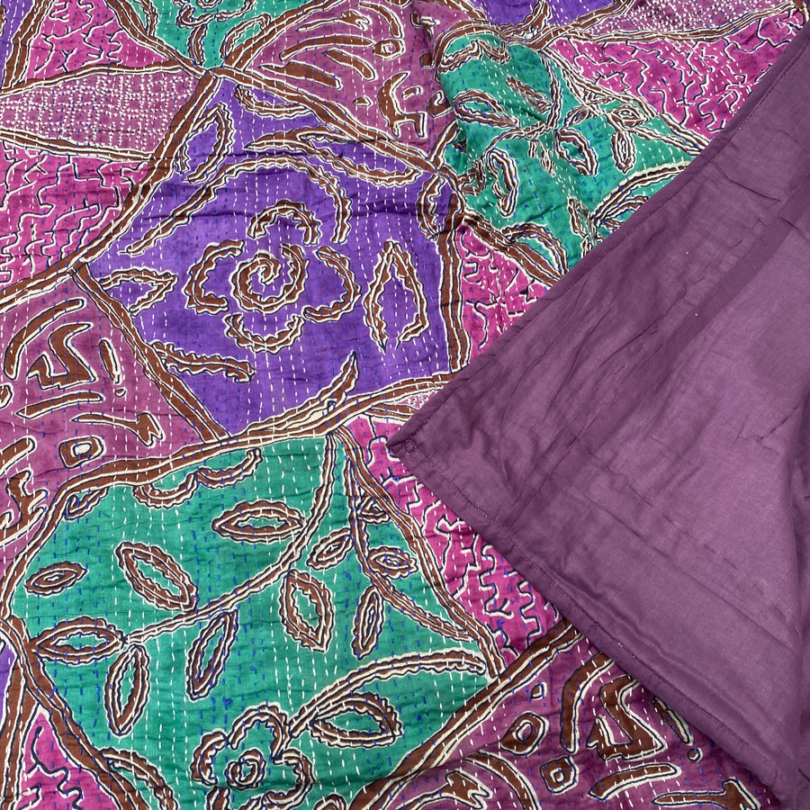 Indian Cotton Quilt - Purple and Green