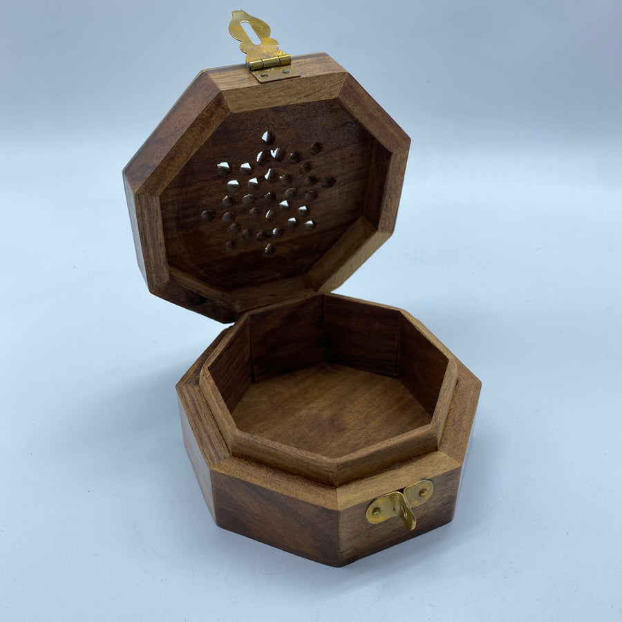 Carved Wooden Box - Metal Inlay, Star