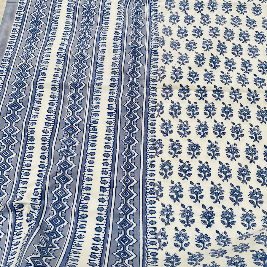 Block Printed Tablecloth - Grey Blue Diamond