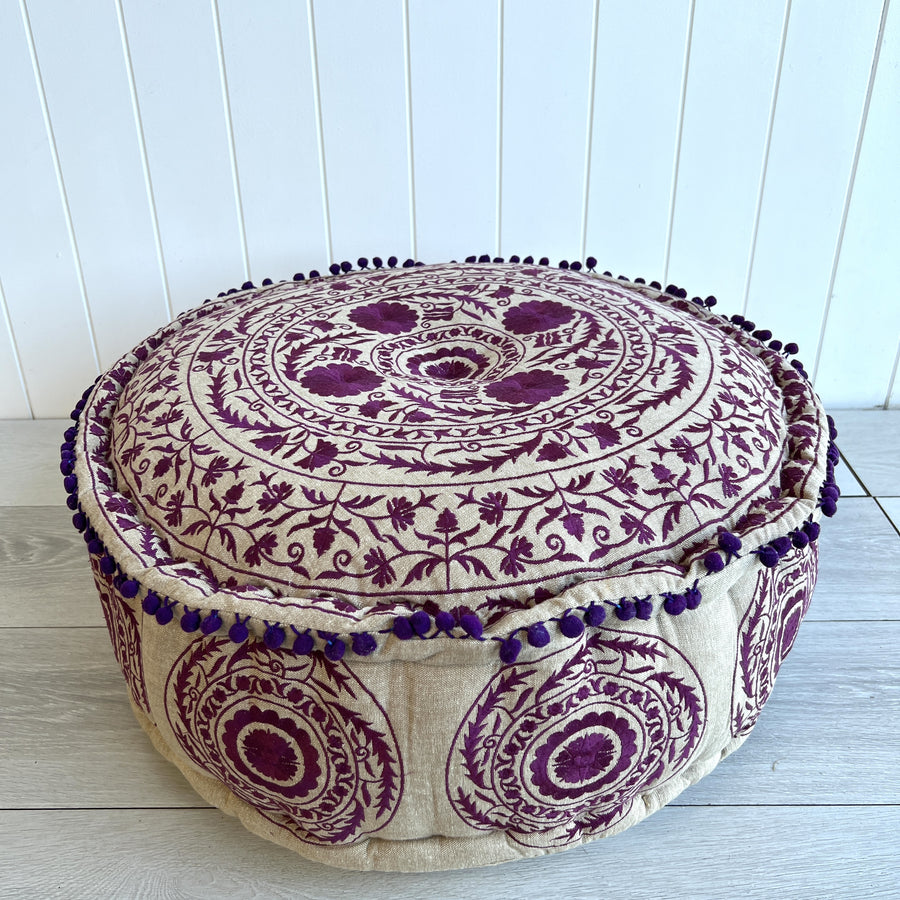 Embroidered Ottoman - Purple Flower