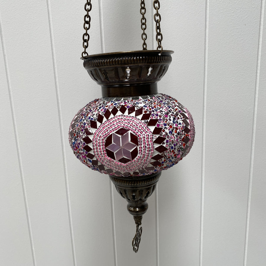 Turkish Mosaic Hanging Tea Light - Pink Flower