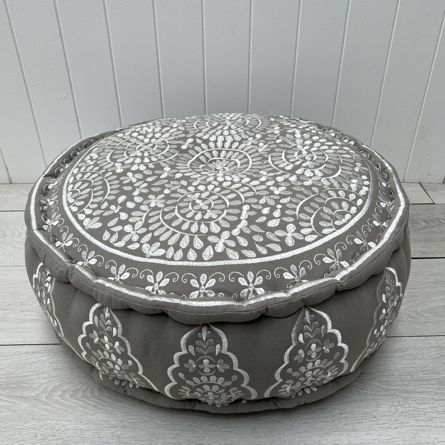Embroidered Ottoman - Silver