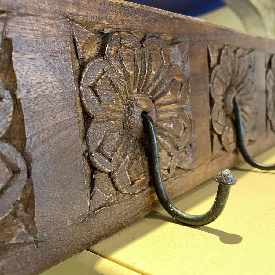 Carved Wooden Hook - Natural Finish, 8